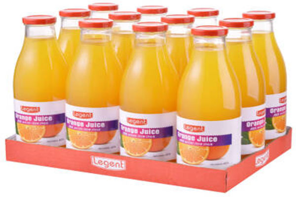 orange juice bottles with tray